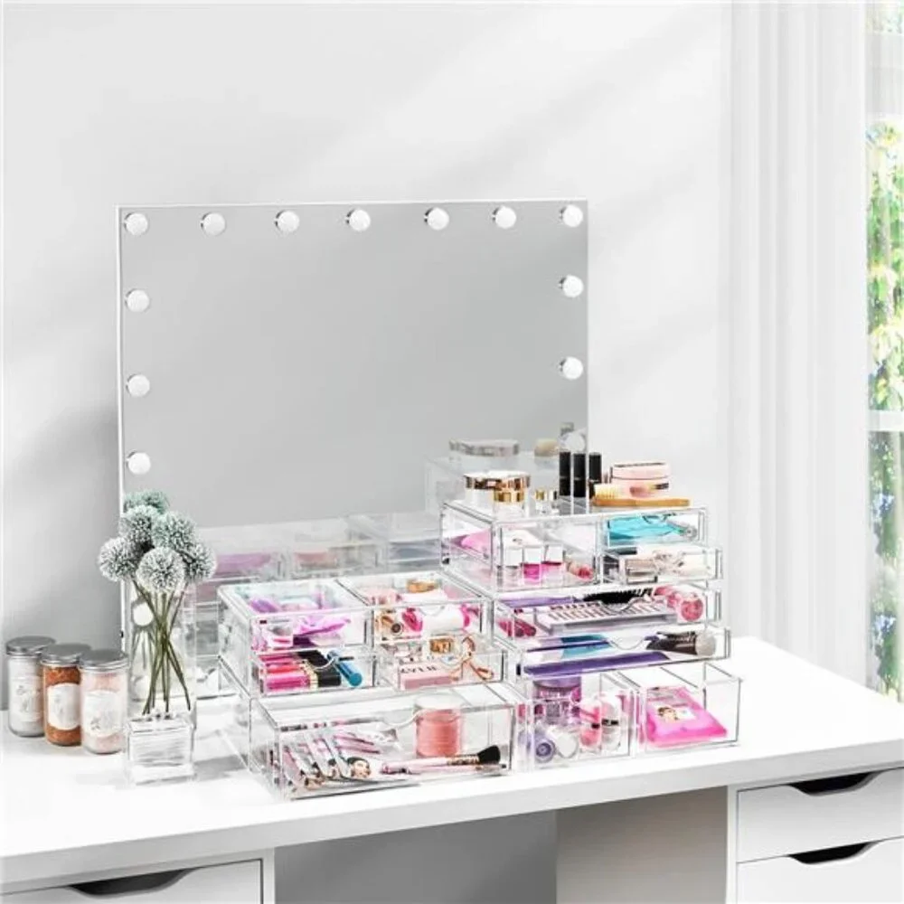 Large Stackable Acrylic Drawers - 2 Clear Storage Drawers for Organizing Make up